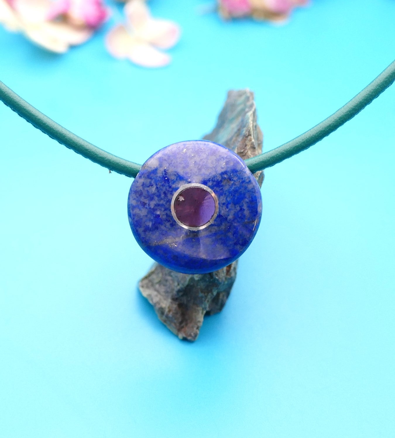 Halskette mit Lapislazuli, Rhodolit-Granat in AAA-Qualität, personalisierter Schmuck