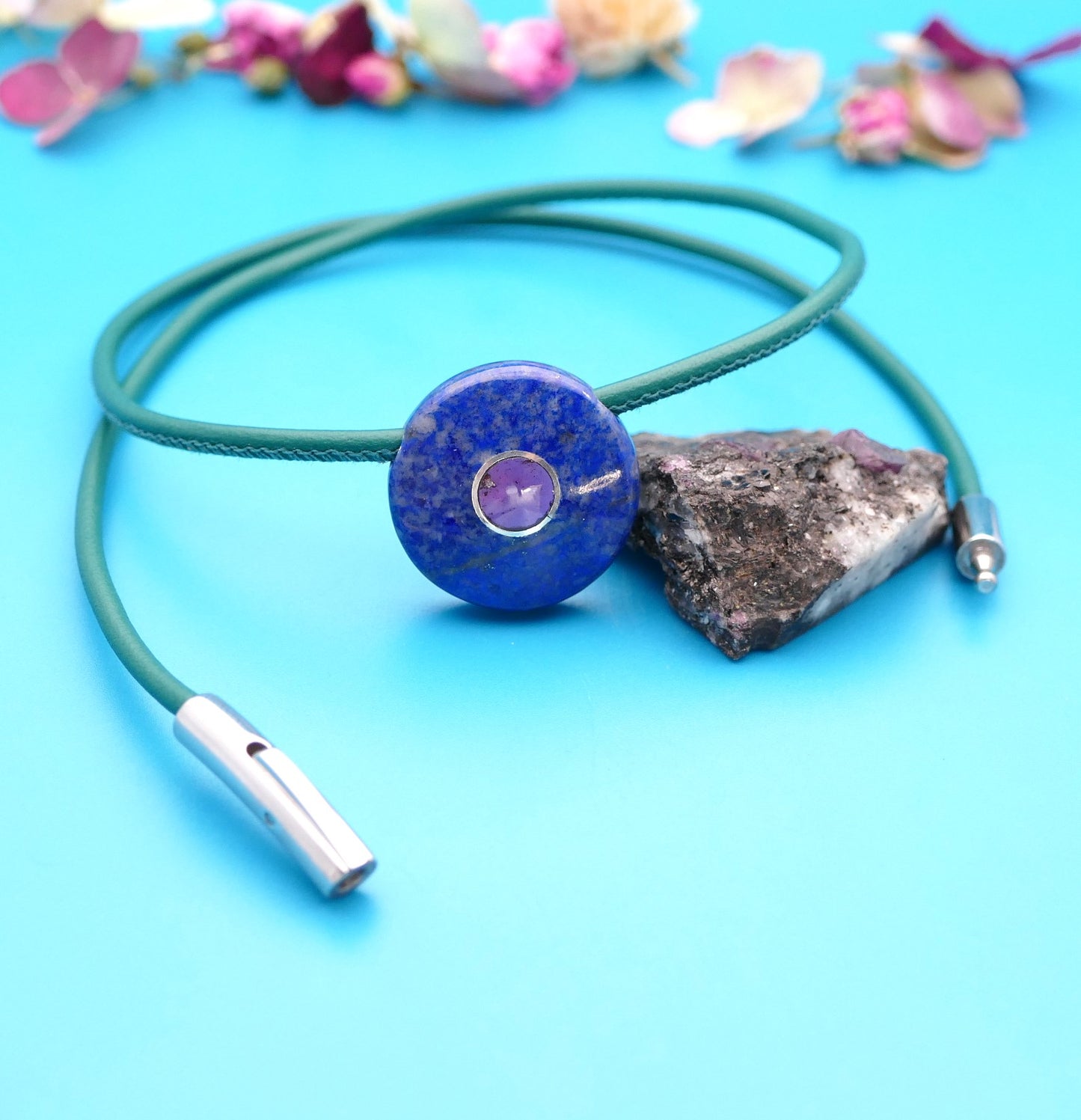 Halskette mit Lapislazuli, Rhodolit-Granat in AAA-Qualität, personalisierter Schmuck