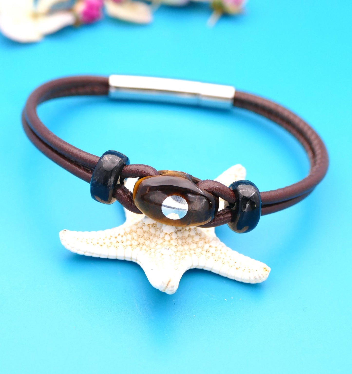 Armband aus Nappaleder mit Naturstein