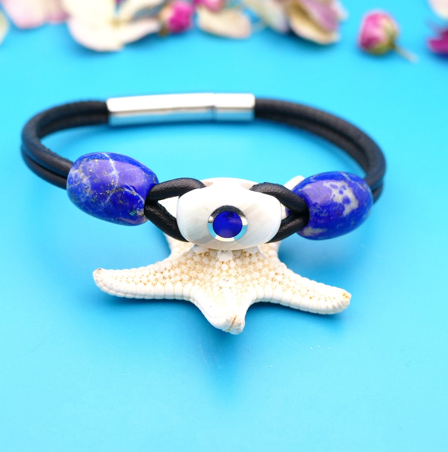 Armband aus Nappaleder mit Naturstein