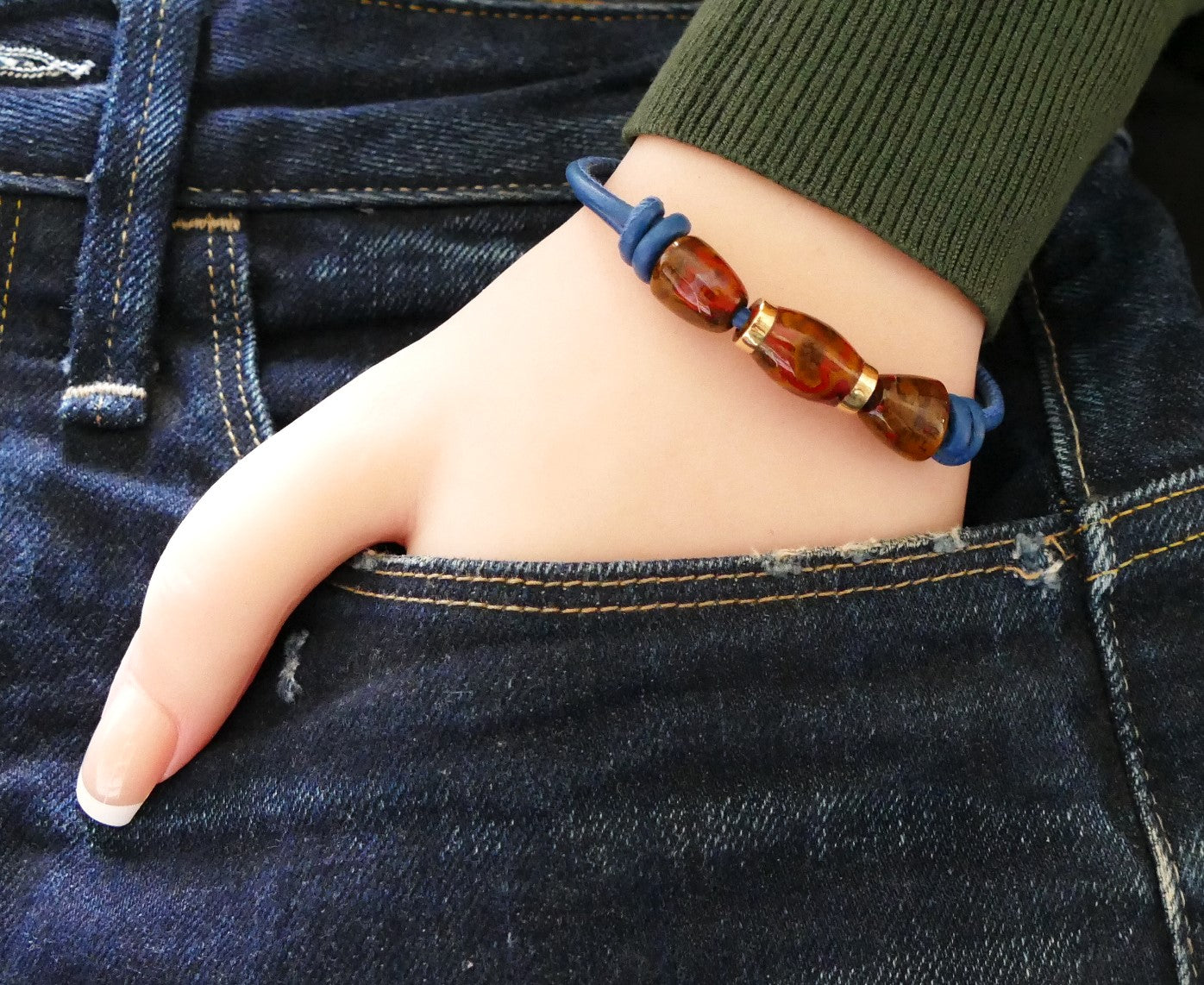 Armband aus Nappaleder mit Naturstein