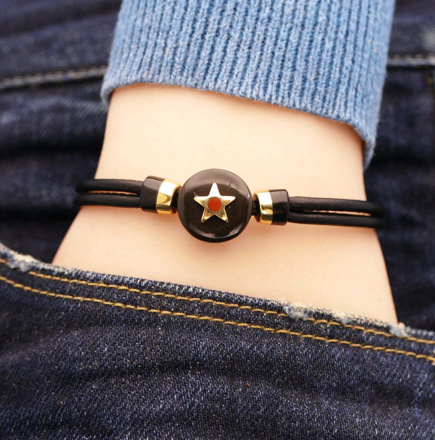 Lederarmband mit Naturstein