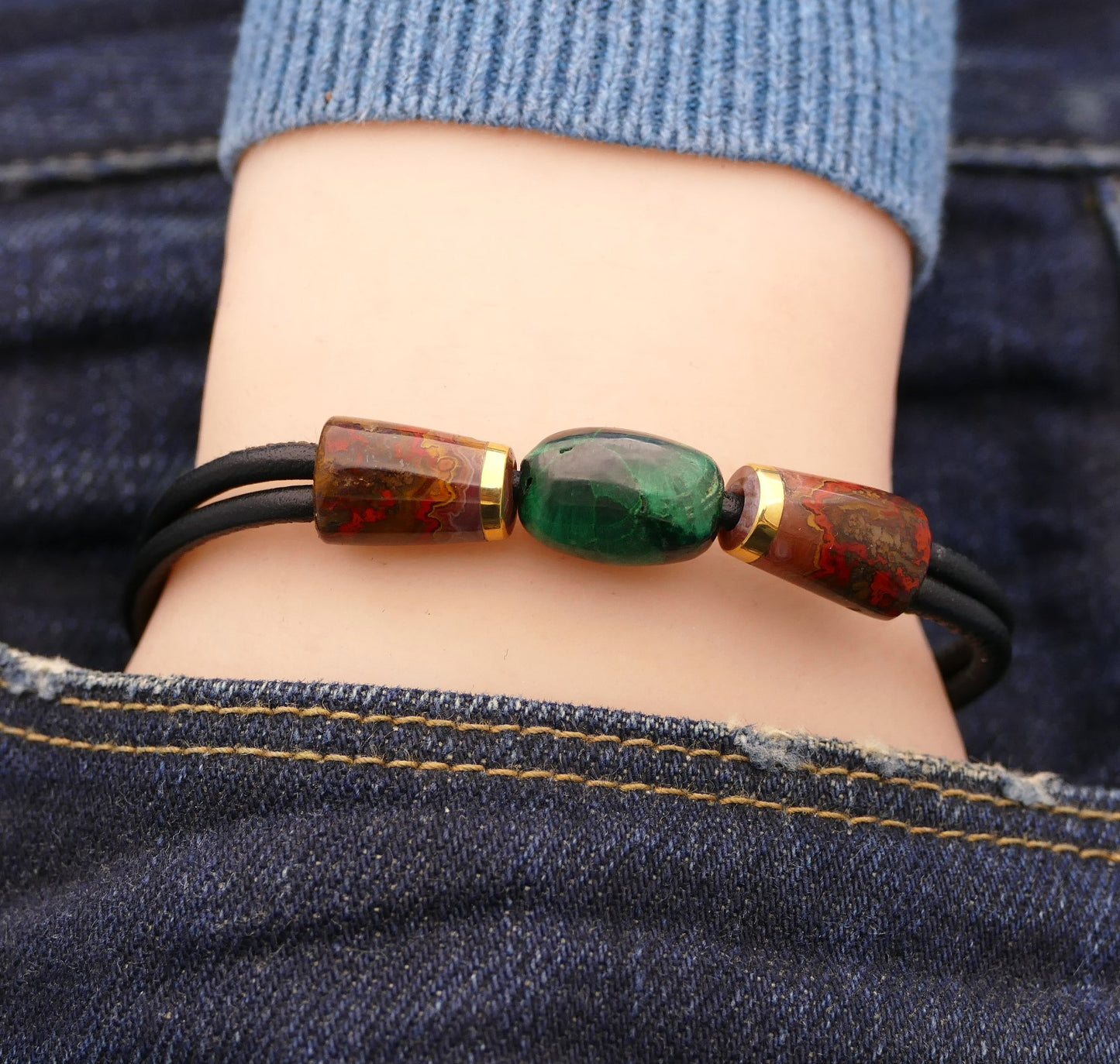 Lederarmband mit Naturstein