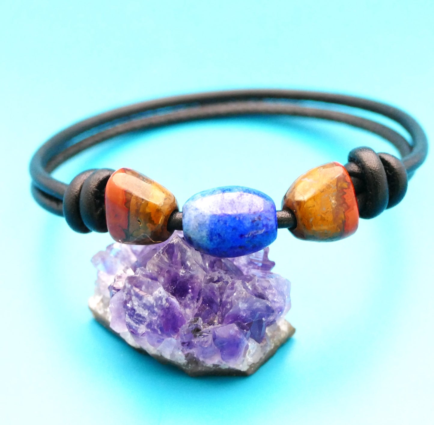 Nappalederarmband mit 100 % Naturstein