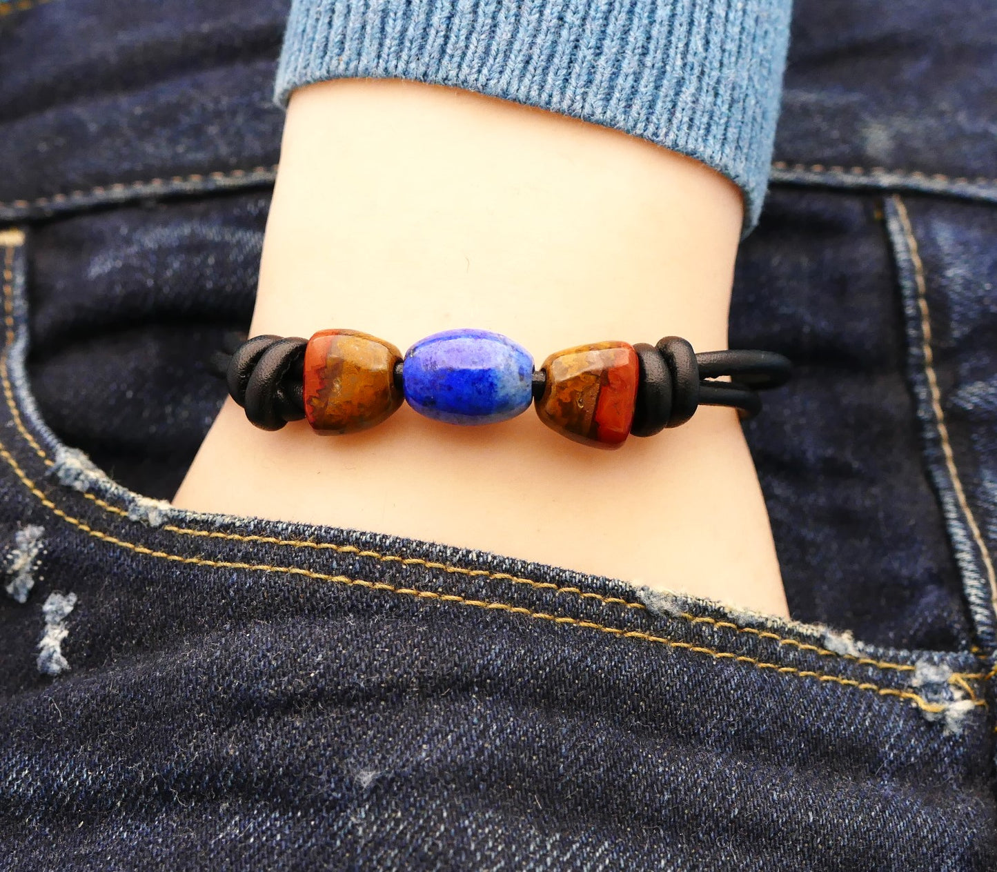 Nappalederarmband mit 100 % Naturstein