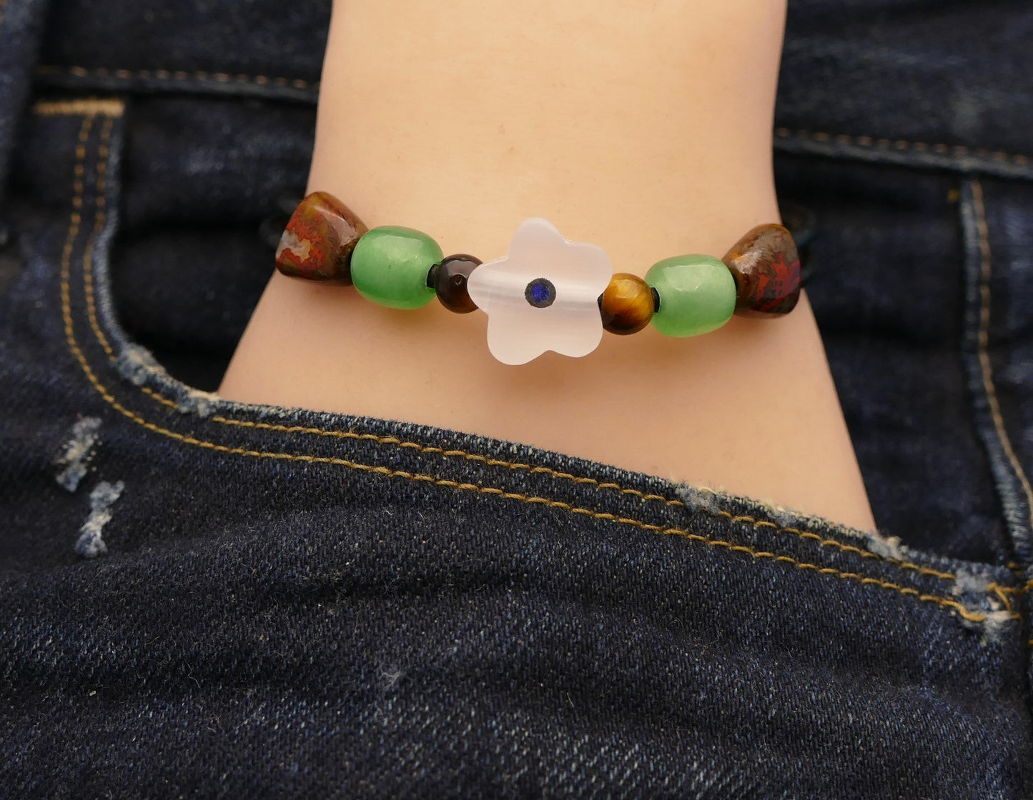 Lederarmband mit Naturstein