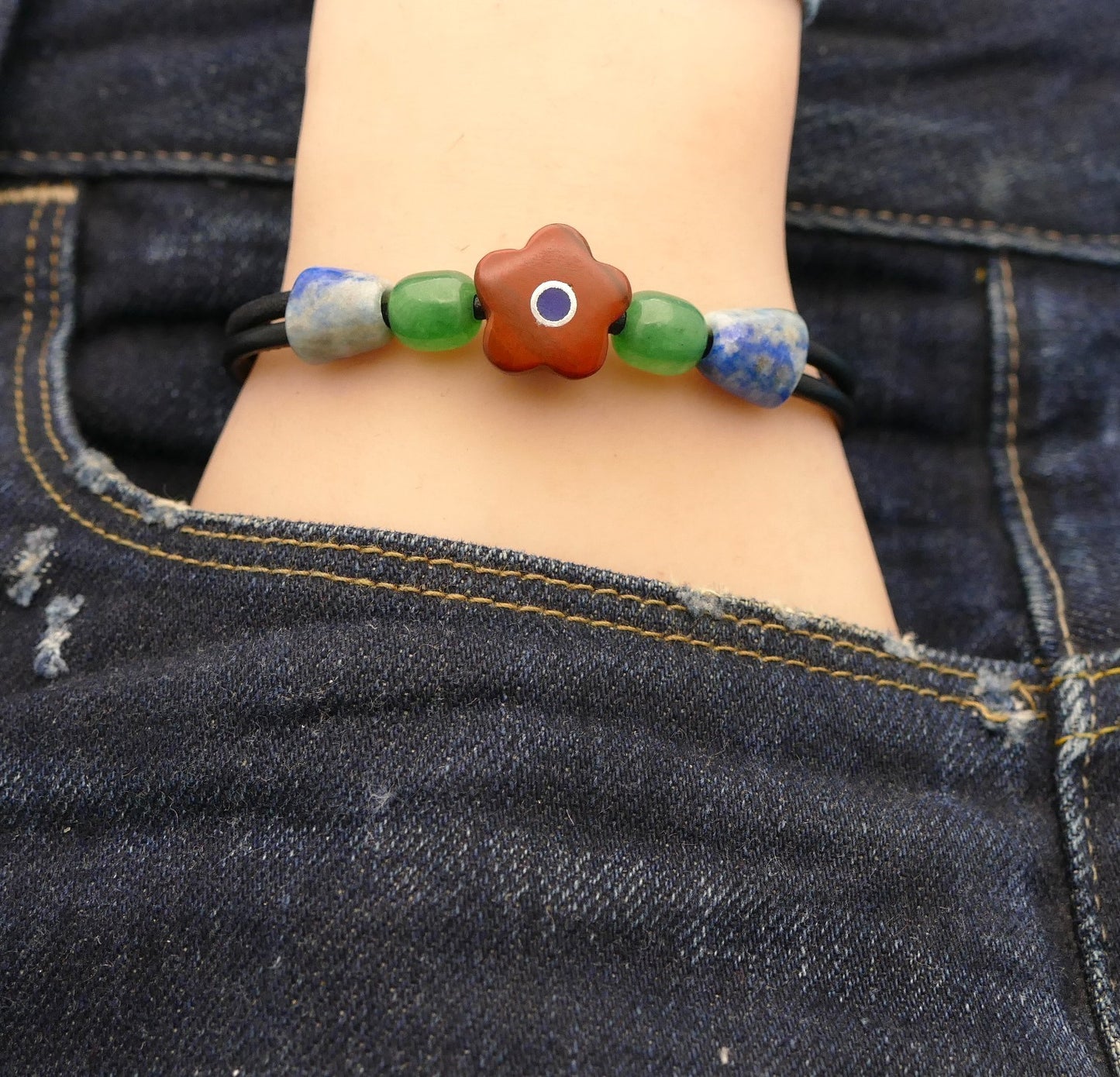 Lederarmband mit Naturstein
