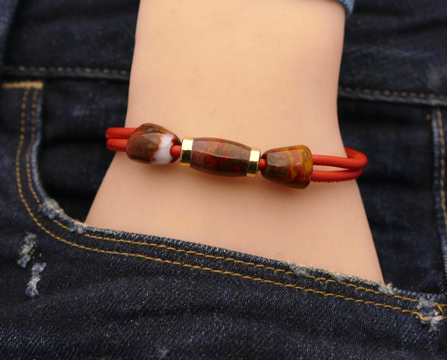 Lederarmband mit Naturstein
