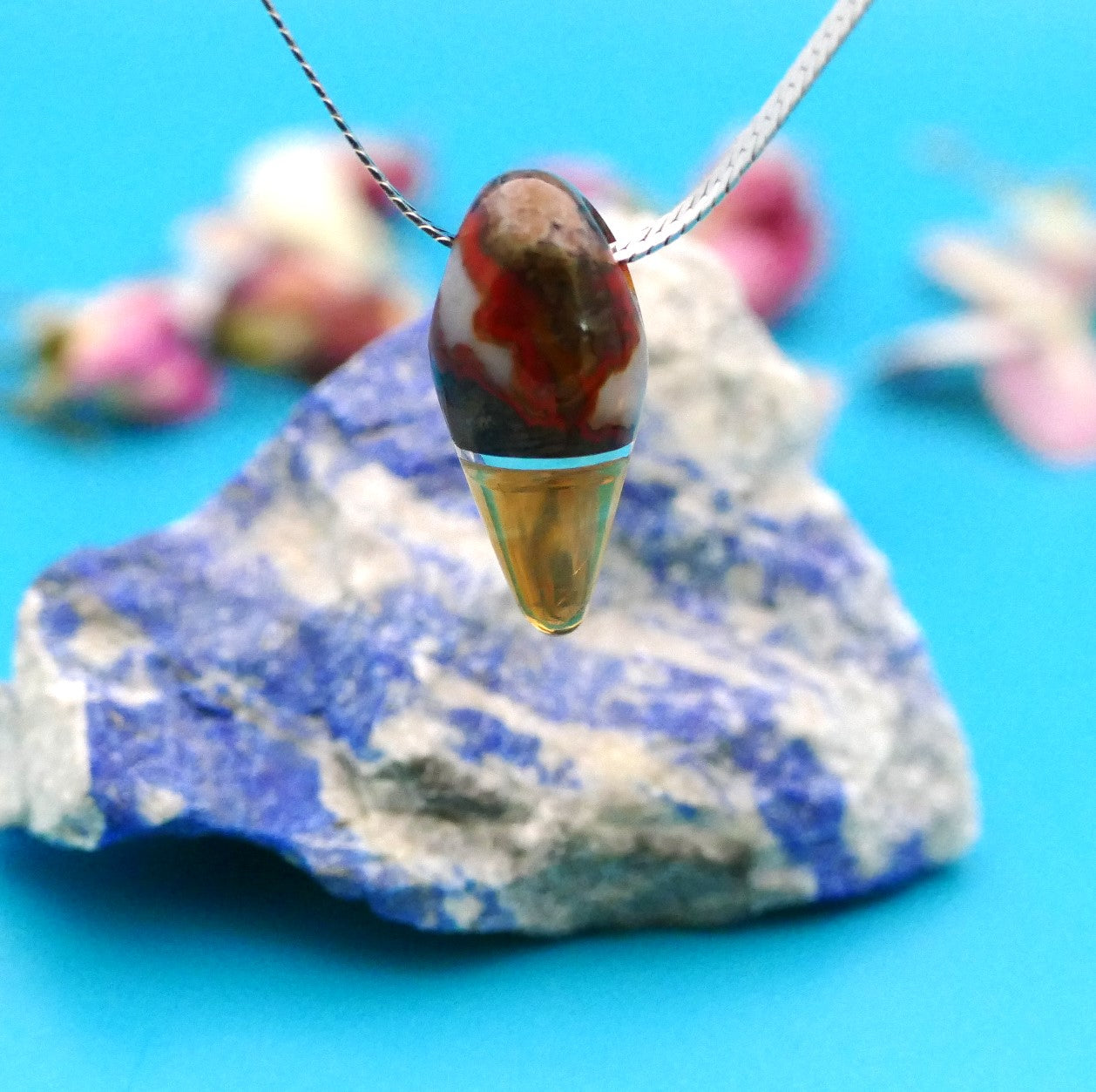 925 Silber Halskette mit Naturstein