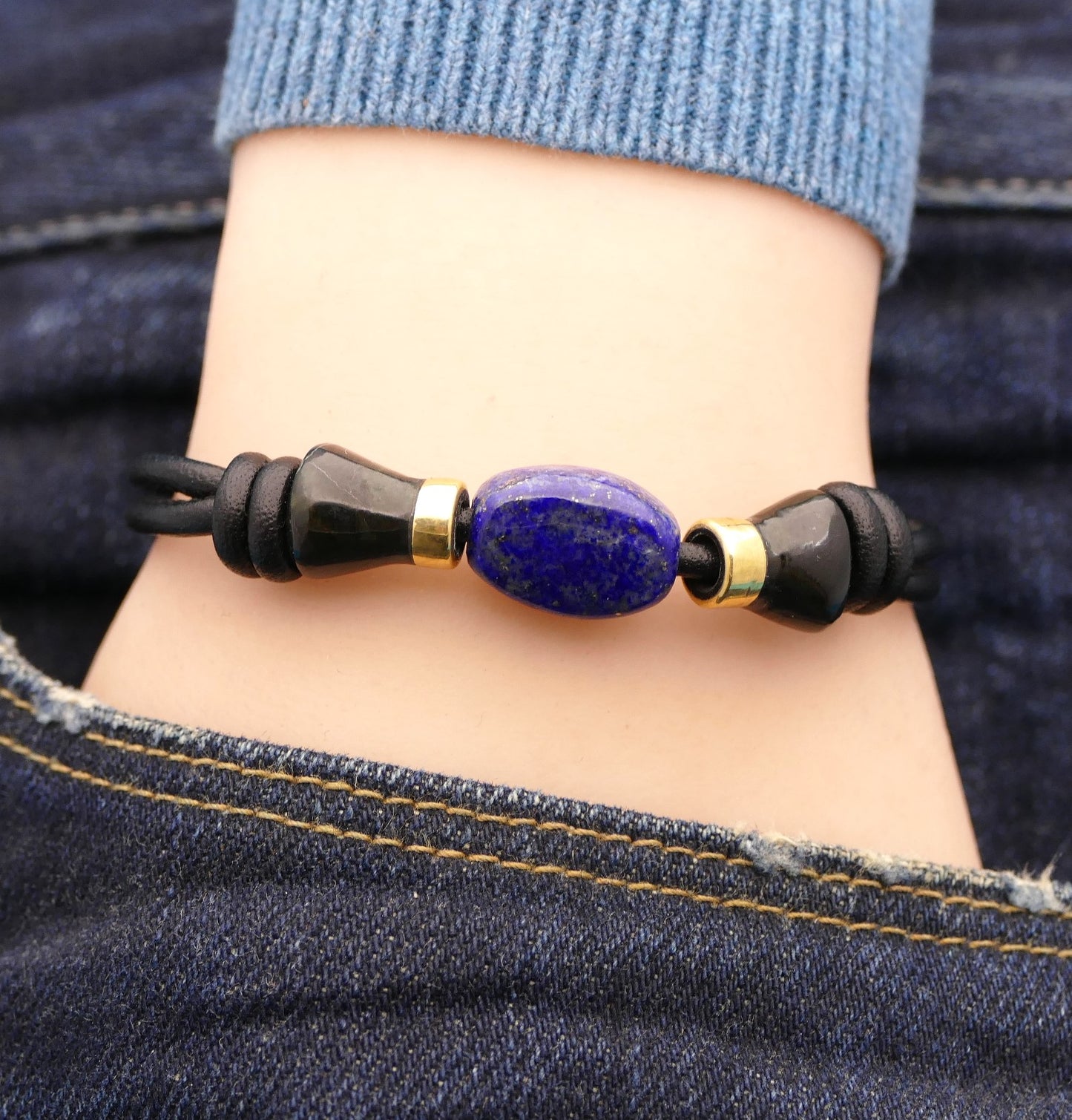 Lederarmband mit Naturstein