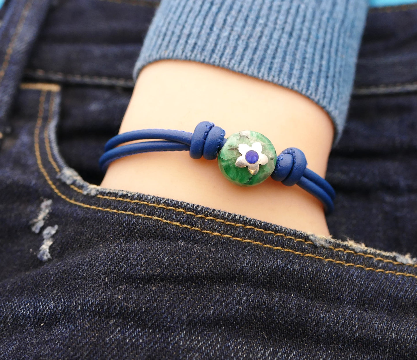 Armband aus Nappaleder mit Naturstein